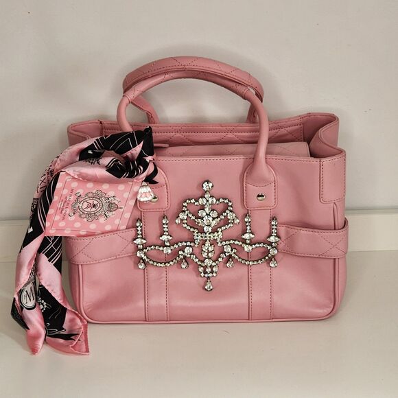 My Flat In London Pink Leather Satchel Bag with Crystal Chandelier NWT and Rare!